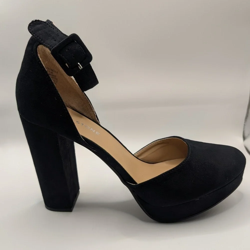 Sun + Stone women's black platform high heels, size 9.5 M.
